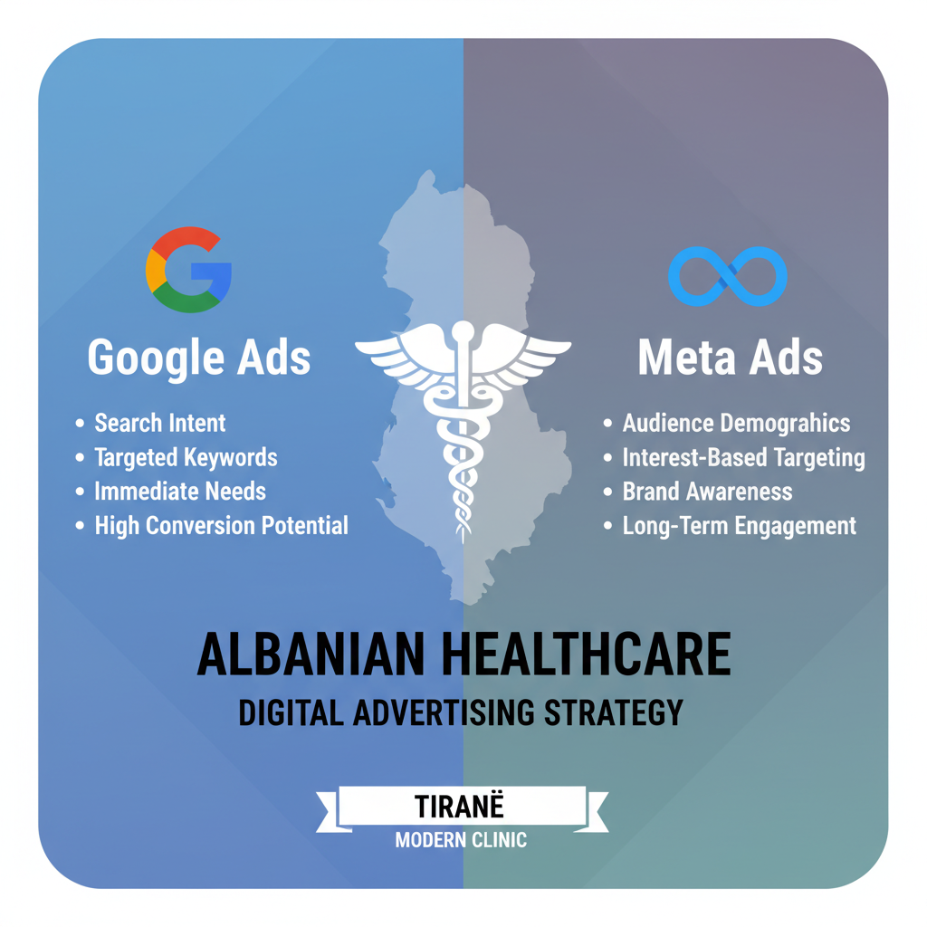 Google Ads vs Meta Ads klinika Tiranë